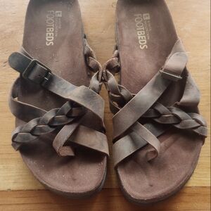 Brown leather slip on sandals sz 9